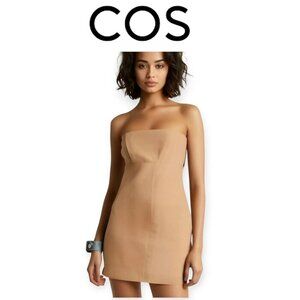 COS Strapless Structured Cotton Dress Tan Sleeveless Summer Wedding Outfit